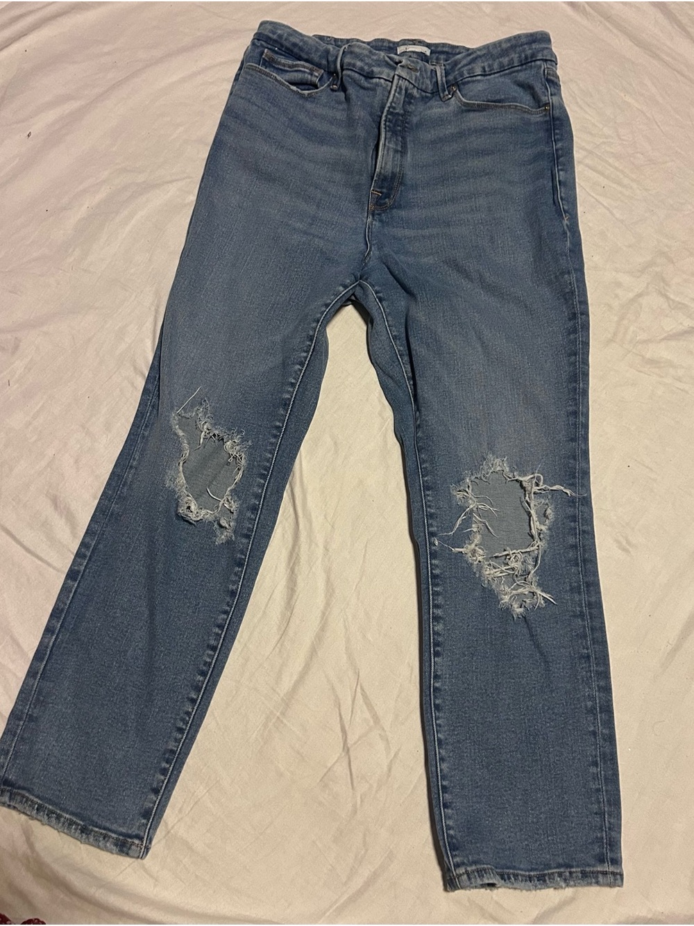 Good American Women’s Distressed Blue Straight-Leg Jeans